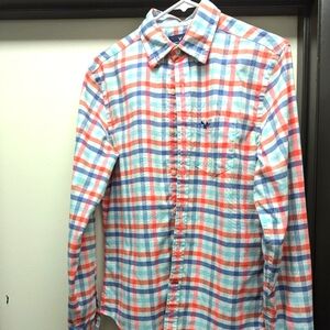 Mens American Eagle Classic Fit Preppy Plaid Button Down Shirt XS